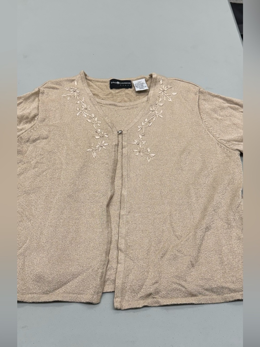 Sag Harbor Women’s Plus Size Beige Embellished Knit Cardigan Sweater